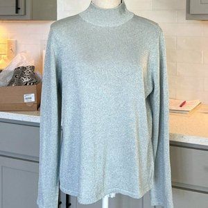 Nordstroms Mock Turtleneck Silver Metallic Lightweight Sweater Size Large
